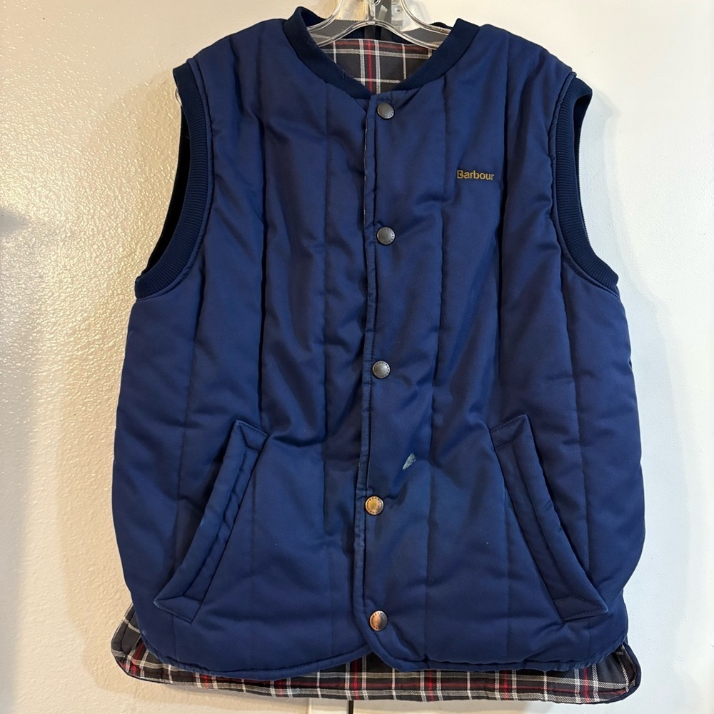 Barbour Blue Quilted Trekker Vest Waist Coat Small Winter Mens S Plaid Navy